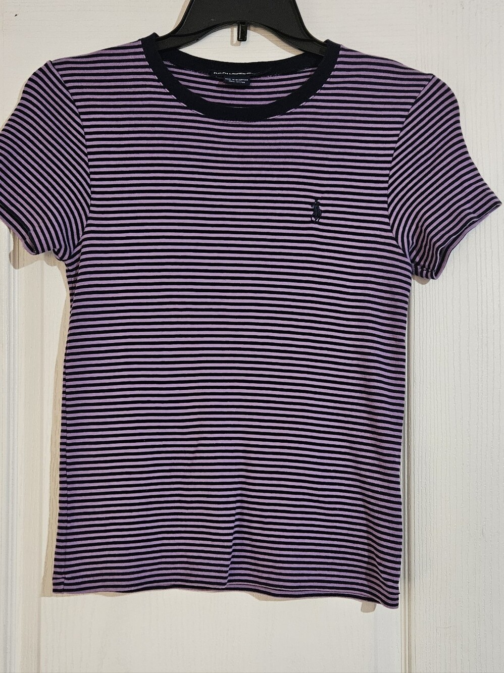 Ralph Lauren Sport   Navy Blue & Purple Striped Short Sleeve Tee